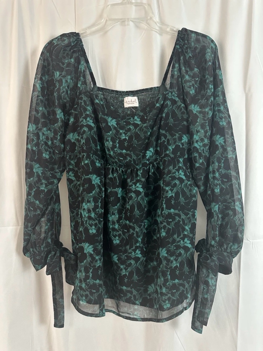 Ingrid & Isabel Maternity Top Black/Teal Floral Square-Neck, Whimsy, Fairy, S